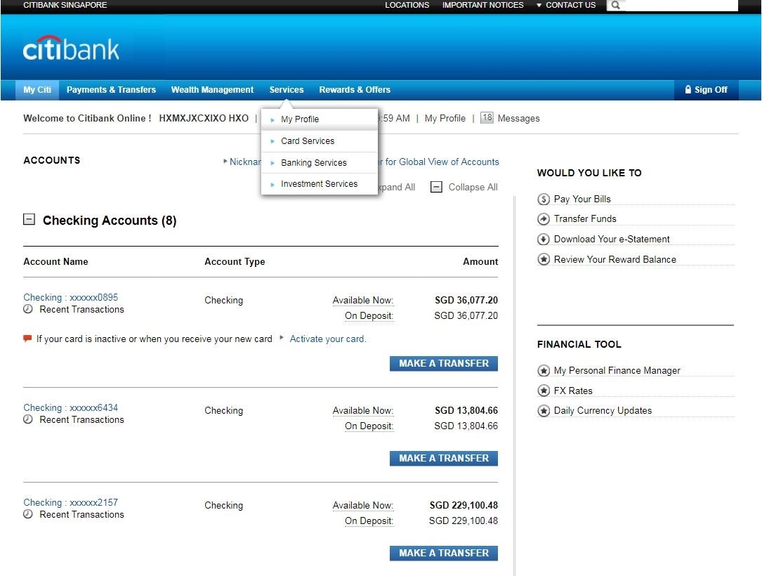 Citibank Services Page